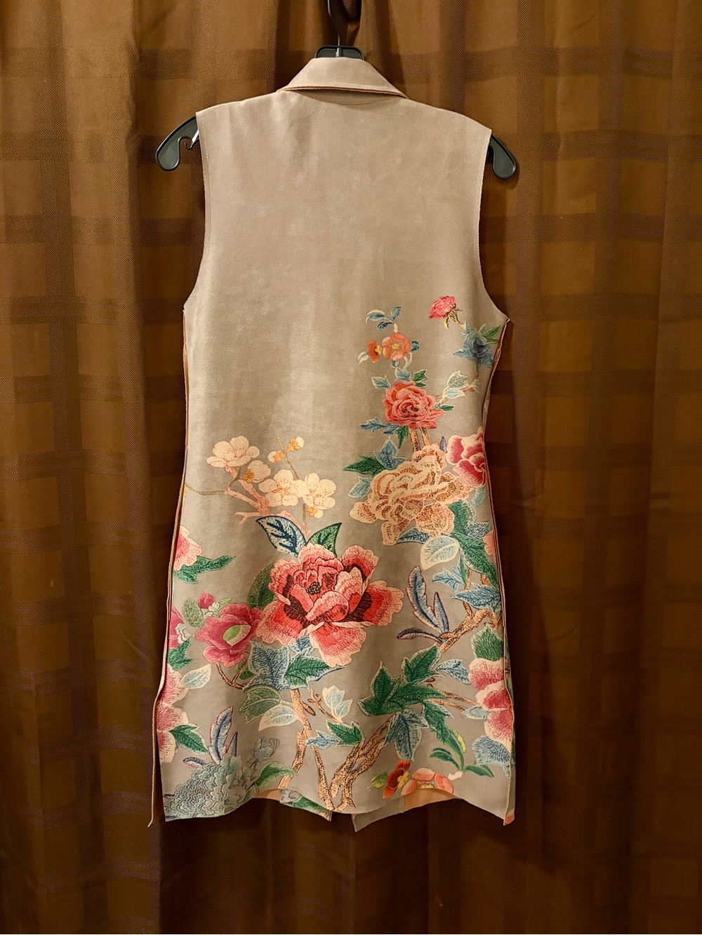 Anthropologie Solitaire Faux Suede Floral Long Vest Duster Size Small Bohemian - Picture 2 of 6